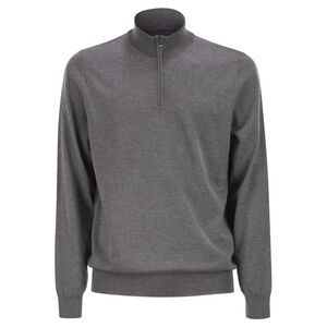 Boss Men Virgin Wool Jumper With Zip Collar